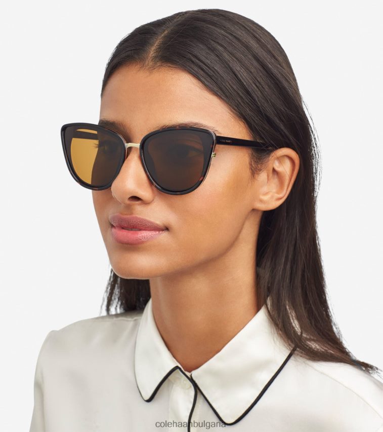 Cole Haan огромни слънчеви очила тип „котешко око“. Жени 84PB6Z532 костенурка-кафява аксесоари