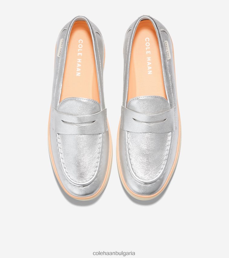 Cole Haan nantucket 2.0 пени мокасина Жени 84PB6Z94 сребрист металик-слонова кост обувки