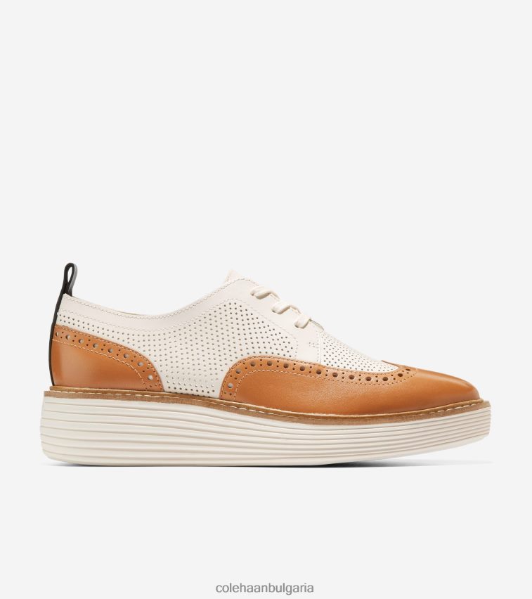 Cole Haan originalgrand платформа wingtip oxford Жени 84PB6Z165 пекан-слонова кост обувки