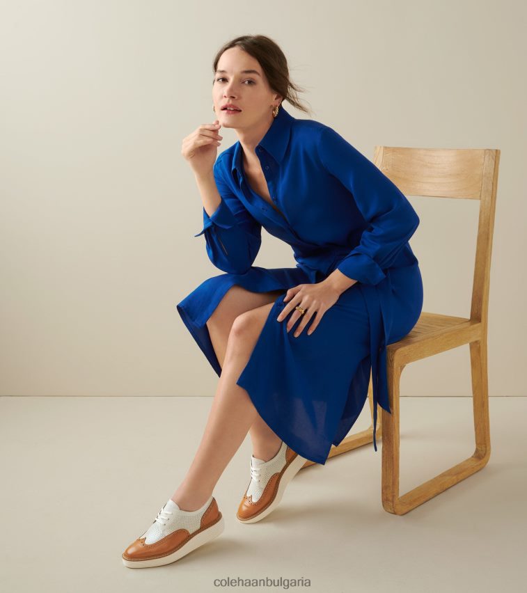 Cole Haan originalgrand платформа wingtip oxford Жени 84PB6Z165 пекан-слонова кост обувки