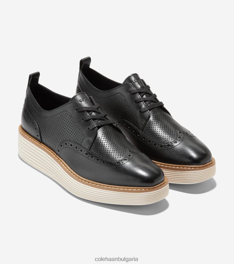 Cole Haan originalgrand платформа wingtip oxford Жени 84PB6Z166 черно-слонова кост обувки