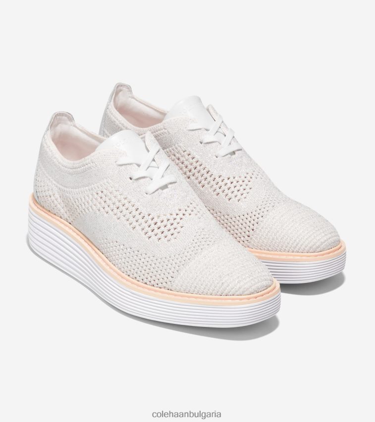 Cole Haan originalgrand платформа wingtip oxford Жени 84PB6Z215 оптичен бял метален сребрист стичлайт облак-нимбус обувки