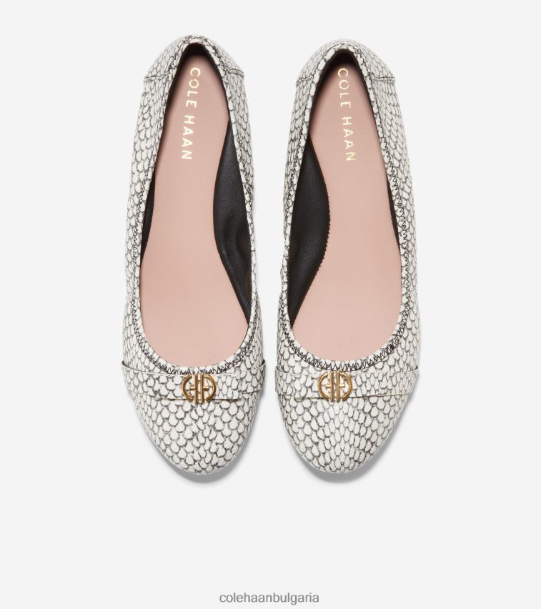 Cole Haan това лък балет Жени 84PB6Z131 черно-бял кръгъл змийски принт обувки