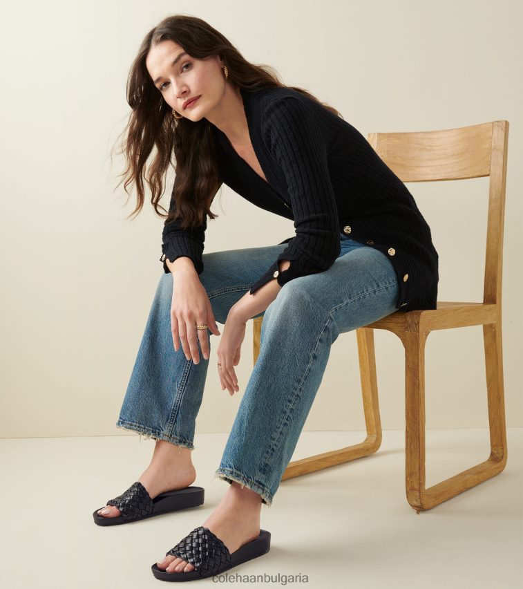 Cole Haan мояве сандали с пързалки Жени 84PB6Z50 Черна кожа обувки