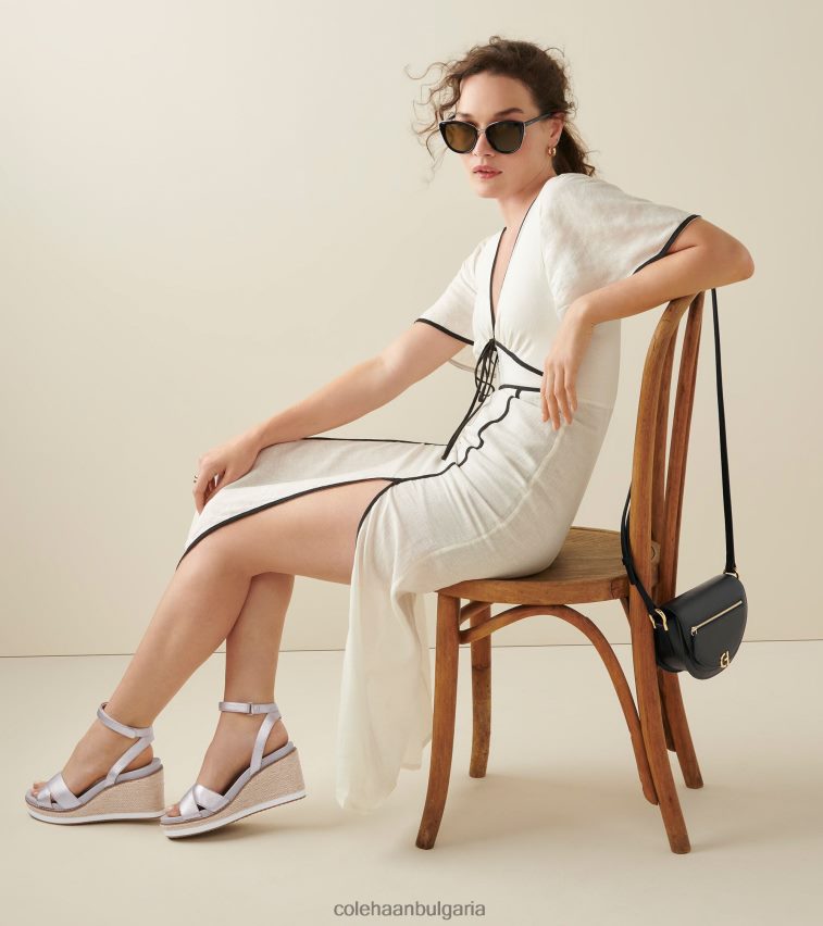 Cole Haan сандал на клин с еспадрила cloudfeel Жени 84PB6Z28 сребриста кожа обувки