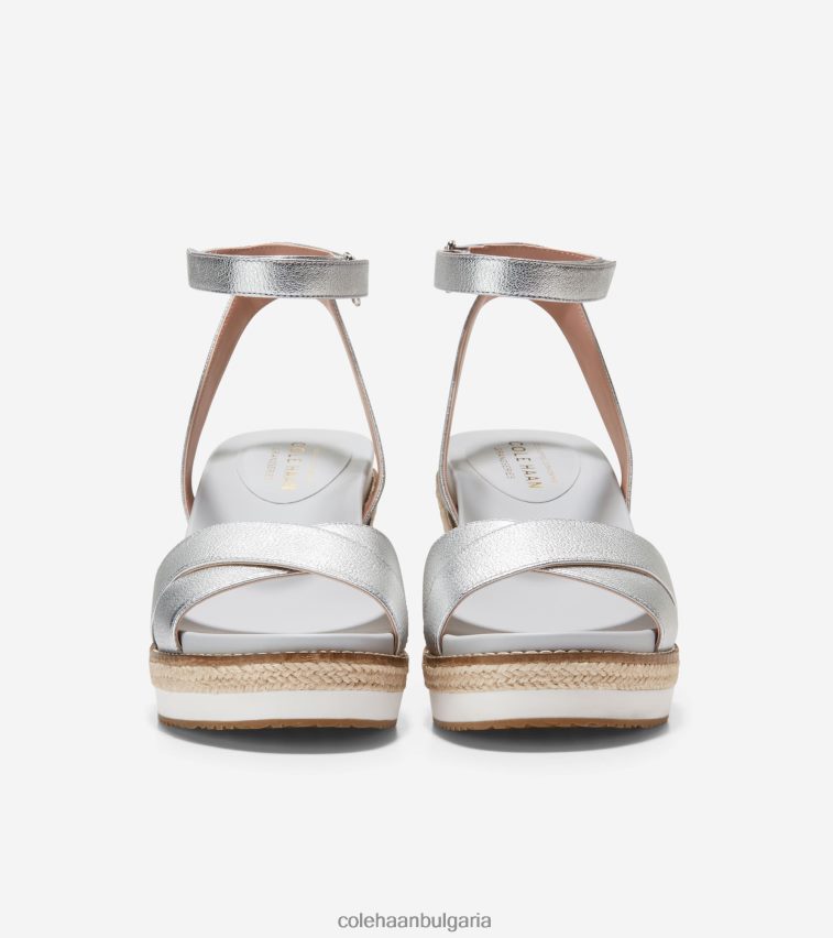 Cole Haan сандал на клин с еспадрила cloudfeel Жени 84PB6Z28 сребриста кожа обувки
