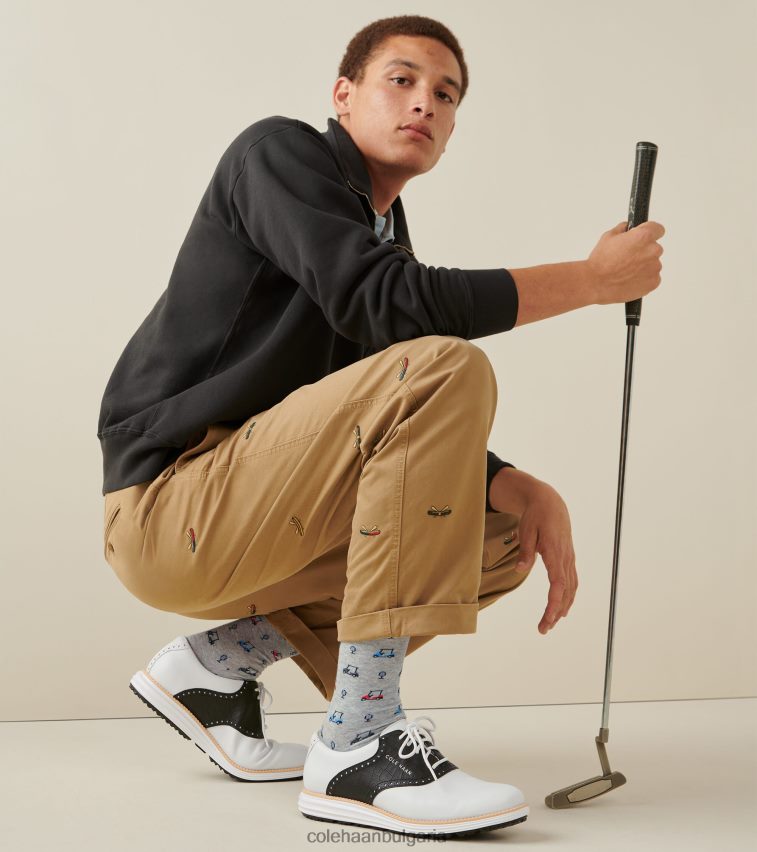 Cole Haan оригинална обувка за голф със седло мъже 84PB6Z470 бяло-черен крокодил обувки