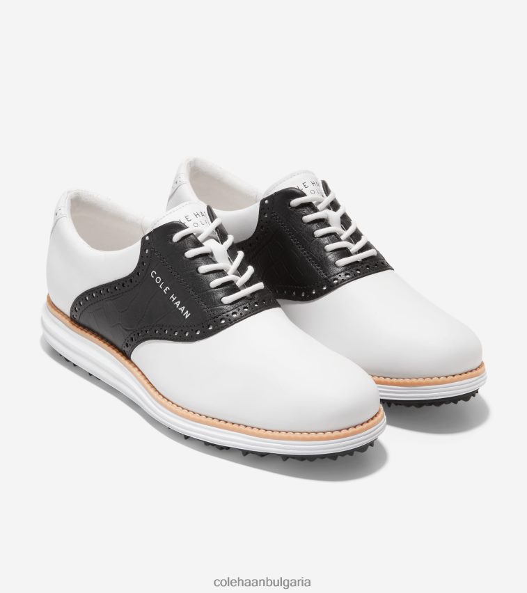 Cole Haan оригинална обувка за голф със седло мъже 84PB6Z470 бяло-черен крокодил обувки