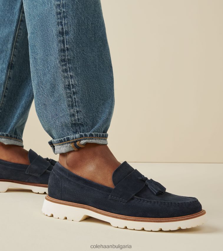 Cole Haan американски класически мокасини с пискюли мъже 84PB6Z451 тъмносин блейзър-чапла обувки