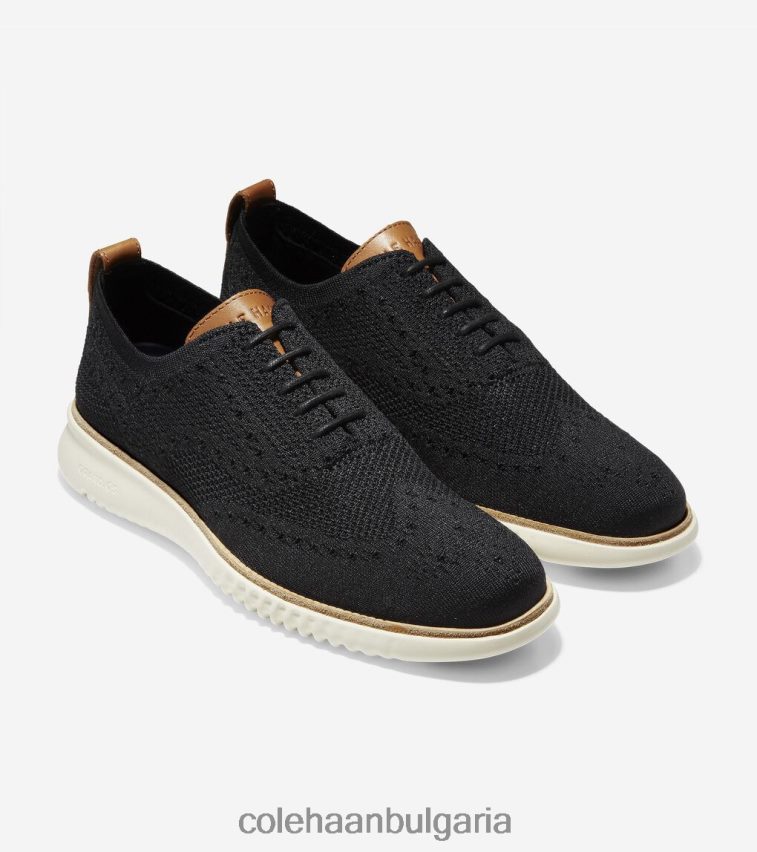 Cole Haan 2.zerogrand wingtip oxford мъже 84PB6Z275 черен стичлит-слонова кост обувки
