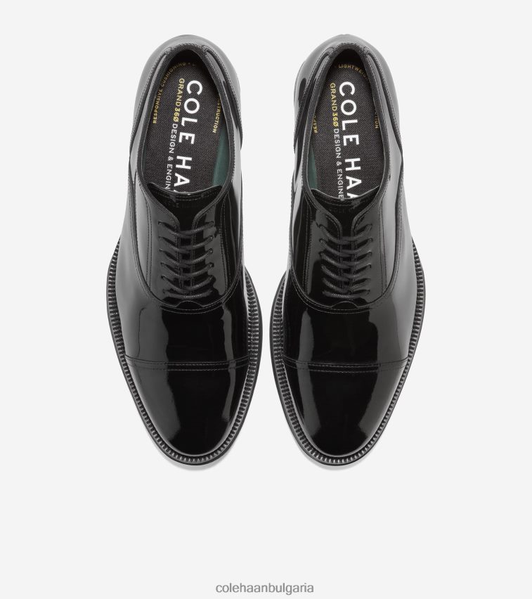 Cole Haan модерна класическа шапка с пръсти Оксфорд мъже 84PB6Z402 черен патент обувки